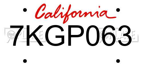7KGP063 California License Plate