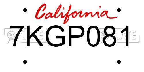 7KGP081 California License Plate