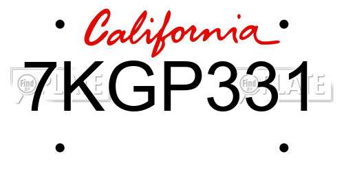 7KGP331 California License Plate