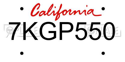 7KGP550 California License Plate