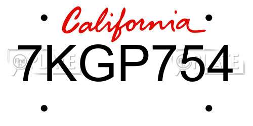 7KGP754 California License Plate