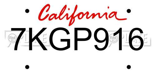 7KGP916 California License Plate