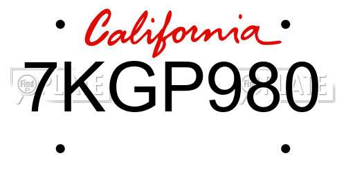 7KGP980 California License Plate