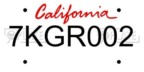 7KGR002 California License Plate