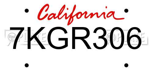 7KGR306 California License Plate