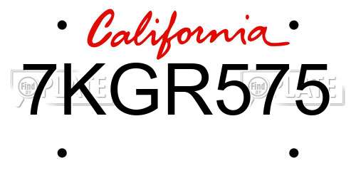 7KGR575 California License Plate