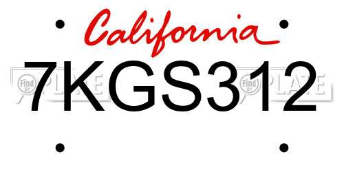 7KGS312 California License Plate