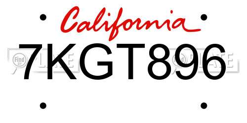 7KGT896 California License Plate