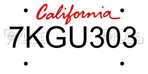 7KGU303 California License Plate