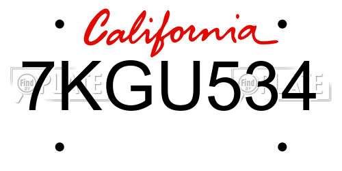 7KGU534 California License Plate