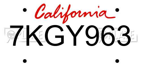 7KGY963 California License Plate