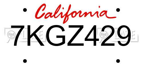 7KGZ429 California License Plate