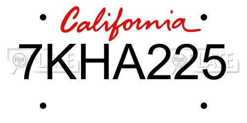 7KHA225 California License Plate