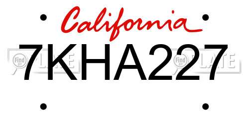 7KHA227 California License Plate