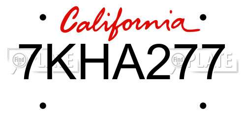 7KHA277 California License Plate