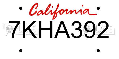 7KHA392 California License Plate