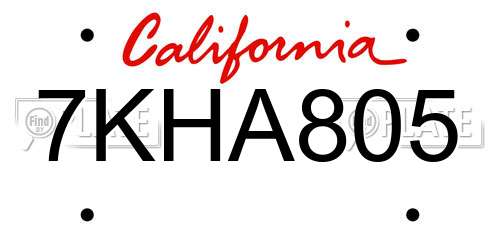 7KHA805 California License Plate