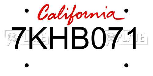 7KHB071 California License Plate