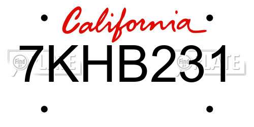 7KHB231 California License Plate