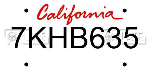 7KHB635 California License Plate