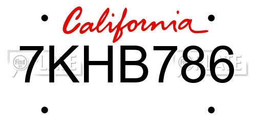 7KHB786 California License Plate