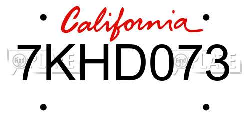 7KHD073 California License Plate