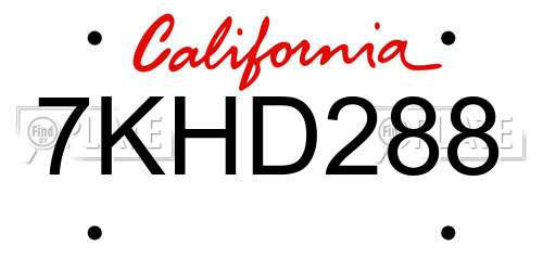 7KHD288 California License Plate
