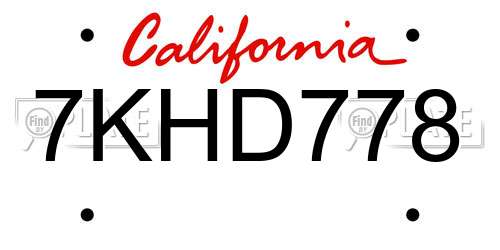 7KHD778 California License Plate