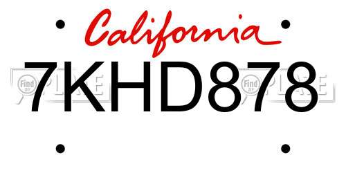 7KHD878 California License Plate