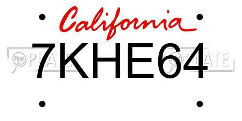 7KHE64 California License Plate