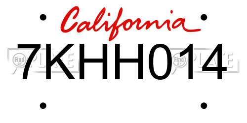 7KHH014 California License Plate
