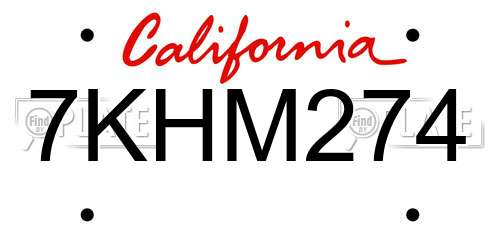 7KHM274 California License Plate