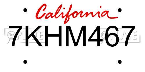7KHM467 California License Plate