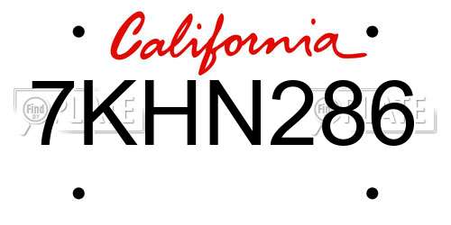 7KHN286 California License Plate