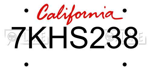7KHS238 California License Plate