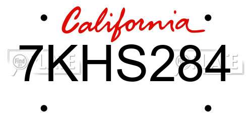 7KHS284 California License Plate