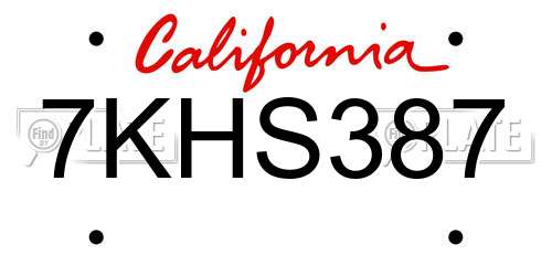 7KHS387 California License Plate