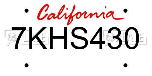 7KHS430 California License Plate