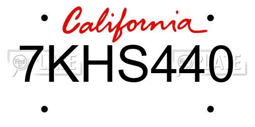 7KHS440 California License Plate