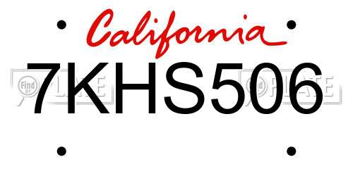 7KHS506 California License Plate