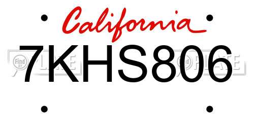 7KHS806 California License Plate
