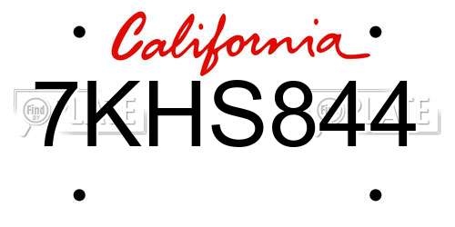 7KHS844 California License Plate