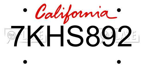 7KHS892 California License Plate
