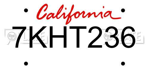 7KHT236 California License Plate