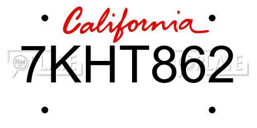 7KHT862 California License Plate