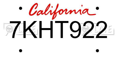 7KHT922 California License Plate