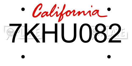 7KHU082 California License Plate