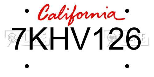 7KHV126 California License Plate