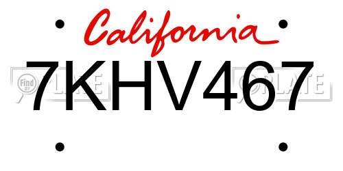 7KHV467 California License Plate
