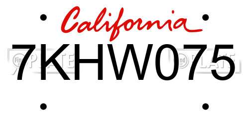 7KHW075 California License Plate